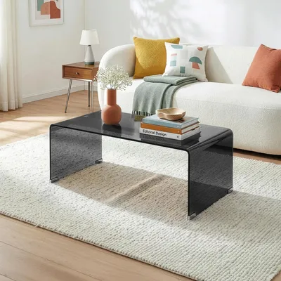 Produktbild von Couchtisch 'Väsas' Glastisch fertig montiert 90 x 45 x 35 cm rechteckig aus gehärtetem Glas Dunkelgrau