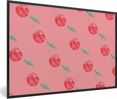 Produktbild von MuchoWow® Gerahmtes Poster Kirsche - Obst - Rosa 90x60 cm - Poster mit Schwarzem Bilderrahmen Wandposter Rahmen Foto Bilder - Fotorahmen - Foto-Plakat