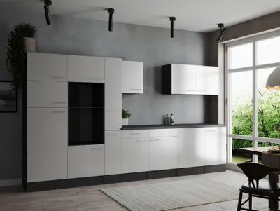 Produktbild von Küche Küchenzeile Leerblock Grau Matt Weiß Oliver 370 cm Respekta