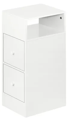 Image de Lot de 2 tables de chevet - Table de chevet - Modèle étroit pour petits espaces - Deux tiroirs - Compartiment ouvert - Style moderne et minimaliste - Blanc