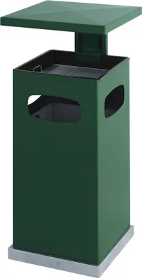 Produktbild von Metall Kombiascher mit abnehmbarem Dach | 70 Liter, HxBxT 91x39,5x39x5cm | Inkl. Befestigungsmaterial für Bodenmontage | Grün