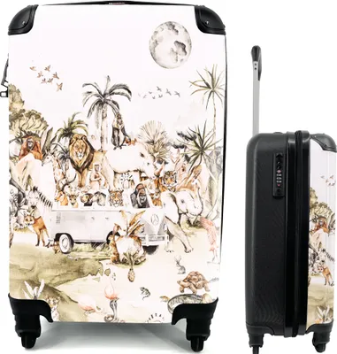 Produktbild von MuchoWow® Koffer Handgepäck Trolley Rollkoffer Kleine Reisekoffer mit 4 Rollen - Bus - Tiere - Kinder - Jungen - Mädchen - Palme - Cabin Size < 55x40x23 cm & 55x40x20 cm - Kinderkoffer - Kabinenkoffer - Boardgepäck - Reise-Box - Reisekoffer - Reisegepäck - Koffer mit Bild - Trolley für Kinder