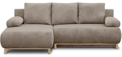 Image de Canapé d'angle gauche convertible - 3 places - MIKA - Tissu velours côtelé taupe - Coffre de rangement - 192 x 84 x 93 cm