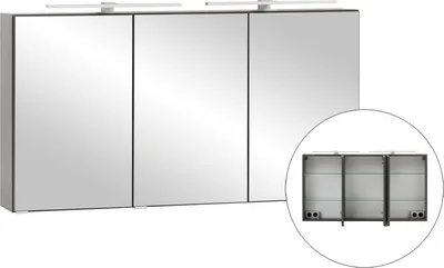Produktbild von 3D-Spiegelschrank 120 cm breit VIDAGO-03 in graphit mit LED Beleuchtung, B/H/T: ca. 120/64/20 cm