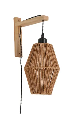Productafbeelding van SIBU wandlamp, wandlamp, stijlvol met snoer, boho-stijl, decoratief, natuurlijke materialen, geschikt voor de woonkamer, hanglamp, rieten eettafel, eetkamer, lamp, hanglamp. Kleur: natuurlijke tinten (Ø16cm)