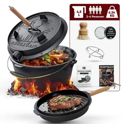 Produktbild von GUSSKÖNIG Dutch Oven Topf ohne Füßen 4,5L+Pflegepaste Untersetzer