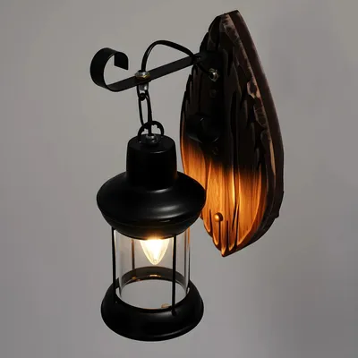 Produktbild von Wandleuchte - Retro für Innenbereich - E27 Fassung - 220 V AC - Eisen/Holz/Glas - Nicht dimmbar - Leuchtmittel nicht enthalten - Ca. 5 m² - Schwarz