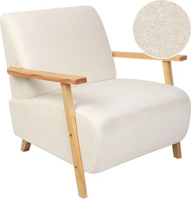 Produktbild von BELIANI Sessel Hellbeige u. Hellbraun aus Bouclé-Stoff mit Armlehnen Retro Stil Modern für Wohnzimmer Schlafzimmer Flur
