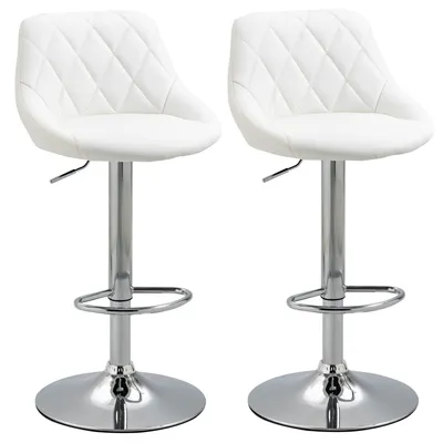 Produktbild von HOMCOM Set mit 2 drehbaren Barhockern mit verstellbarer Höhe, moderne hohe Esszimmerstühle mit rundem Sockel und Fußstütze, 46 x 48 x 83–104 cm, Weiß