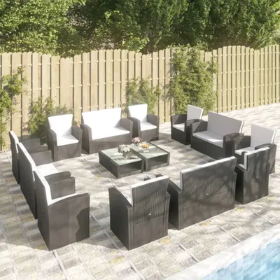 Produktbild von 16-tlg. Garten-Lounge-Set mit Auflagen Poly Rattan Schwarz , Gartenmöbel-Sets Design 2024
