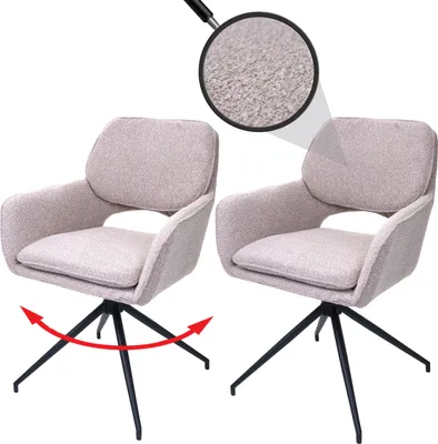 Produktbild von 2er-Set Esszimmerstuhl HWC-N74, Küchenstuhl, drehbar Auto-Return, Stoff Bouclé (540g/m²)   beige