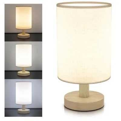 Produktbild von BEARWARE LED Nachttischlampe mit Stoffschirm, Nachttischleuchte, Nachtlicht, rund, energieeffizient, Nachtlichtfunktion, Warmweiß, Neutralweiß, Kaltweiß, 3 Lichtmodi