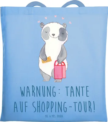 Produktbild von Mr. & Mrs. Panda Tote Bag Tante Shopping - Sky Blue - Geschenk, Nichte, totebag, Familie, einzigartige Designs, Humor, Einkaufen, Tasche, Jubiläen, Baumwolltasche