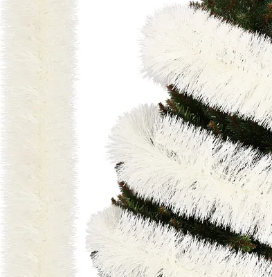 Produktbild von SPRINGOS Girlande für den Weihnachtsbaum Kunstgirlande Weiß 15 cm x 6 m Baumboa extra breit Weihnachtsgirlande Weihnachtsdeko