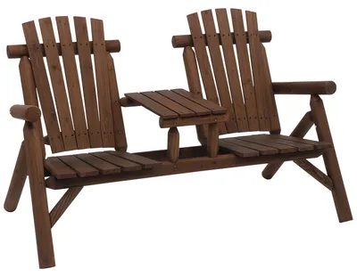 Produktbild von Outsunny Gartenbank mit Tisch Gartenmöbel Sitzbank 2 Stühle Massivholz Braun