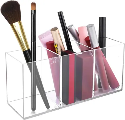 Produktbild von Acrylic Pinselhalter Make Up Organizer 3 Fächer Transparent Organizer für Pinsel Lippenstift Eyeliners
