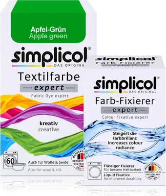 Produktbild von Simplicol Textilfarbe expert Apfel-Grün 150g & Farb-Fixierer Expert 90ml
