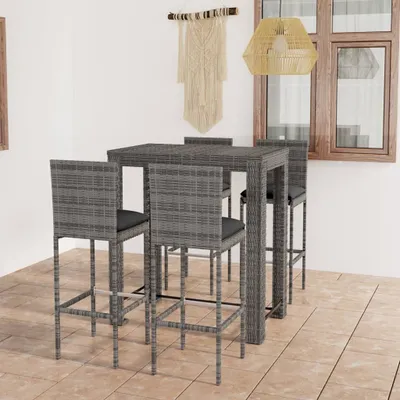 Produktbild von 5-tlg. Gartenbar-Set mit Kissen Poly Rattan Grau , Gartenmöbel-Sets Design 2024