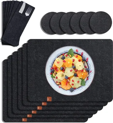 Produktbild von Platzset Tischset 6er Tischset Abwaschbar, Filzuntersetzer & BestecksäCken aus Filz