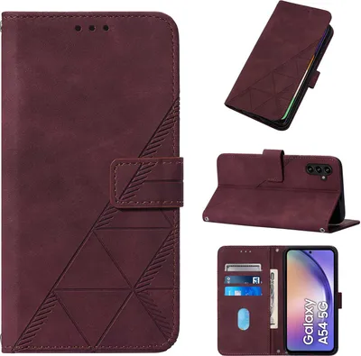 Image de Etui en cuir pour Samsung Galaxy A54 5G avec embossage, porte-cartes et support rouge