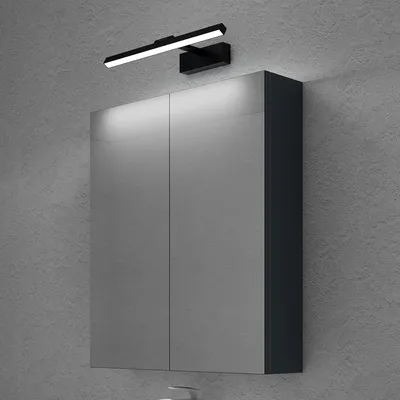 Image de doporro Armoire Murale Salle de Bains avec Miroir et Lampe Strahlenschön Noir Placard de Rangement Étagères Réglable Anthracite Mat en Bois Armoire de Toilette 3 Portes 60x15x70 cm Spiegelschrank 02