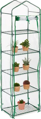 Image de Serre de balcon Relaxdays, dimensions : 193 x 58 x 36 cm, 5 étages, fer et film PVC, serre en film plastique, transparent/vert