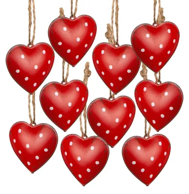 Produktbild von 10 rote Herzen Herzanhänger Metallherzen zum Aufhängen Valentinstag Muttertag 4 cm