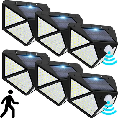 Produktbild von 6Pc 300° 128LEDs światło słoneczne do ogrodu zewnętrznego z czujnikiem ruchu, słoneczna lampa uliczna lampa zewnętrzna oświetlenie ogrodowe białe światło