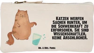 Produktbild von Mr. & Mrs. Panda Kulturbeutel Katze Wasserglas Größe S Klein - Weiß - Geschenk, aufbewahrungstasche, Stiftemäppchen, Wasser, kosmetiktäschchen, Stifteetui, Katzen, Cat
