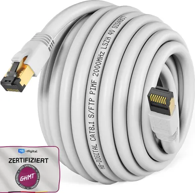 A coiled white network cable with gold-plated connectors on a white background.
