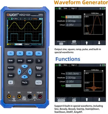 Obrázek produktu pro OWON HDS2102S 3 v 1 osciloskop Multimetr Generátor tvaru vlny 100MHz 500MSa/s Dvoukanálový osciloskop True RMS 20000 počtů Multitester