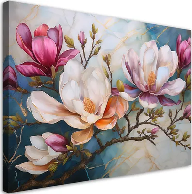 Produktbild von Leinwandbild Magnolien Bunte Blumen Marmor 90x60 Feeby Bunt bild für die wand bereit zum aufhängen