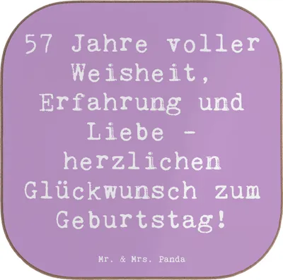 Produktbild von Mr. & Mrs. Panda Tassenuntersetzer Spruch 57. Geburtstag - Lavendeltraum - Geschenk, Glückwunsch, Geschenkideen, Holzuntersetzer, Geburtstagserinnerungen, Tischschoner