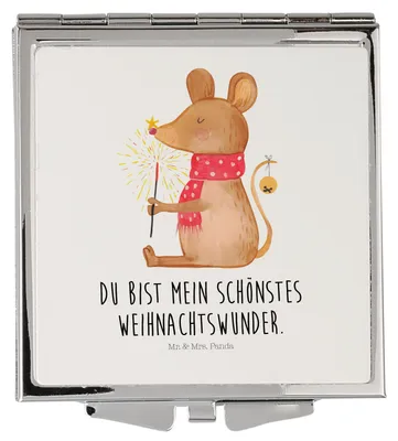 Produktbild von Mr. & Mrs. Panda Kosmetikspiegel Maus Weihnachten - Weiß - Geschenk, Weihnachtswunder, Kleiner Spiegel, Handspiegel, Frauen, Schminkspiegel, Für Unterwegs, Frohe