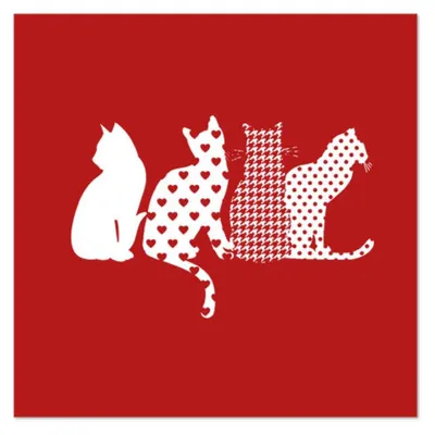 Produktbild von PAPSTAR Servietten 1/4-Falz, 33x33 cm rot, mit Katzenmotiv | Folie (20 Stück)