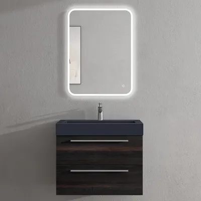 Immagine prodotto di doporro Mobile Bagno Sospeso73cm, Mobiletto per Bagno con Lavabo in Antracite Opaco e Specchio LED, Grigio Scuro, Seria Quadratto