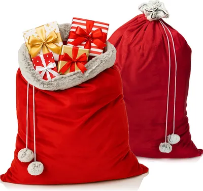 Produktbild von com-four® 2x Premium XL Weihnachtssack - roter Geschenksack zum Befüllen - Weihnachtsbeutel mit Kordel und Bommeln als Dekoration & tolle Geschenkverpackung