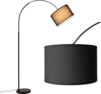 Produktbild von Arco Stehleuchte mit 40 cm schwarzem Textilschirm, Marmorsockel, höhenverstellbar bis 180 cm, E27, Fußschalter