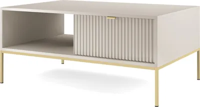 Produktbild von BETTSO Couchtisch mit Schubladen für Wohnzimmer NOVA Kaschmir mit Gold Beine