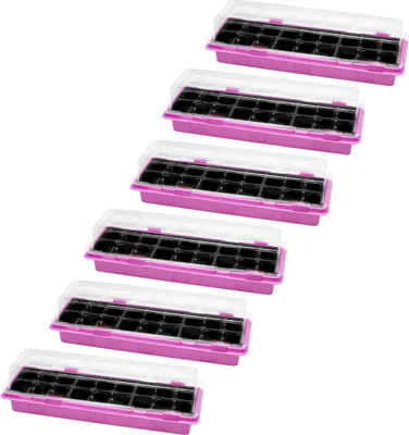 Produktbild von Garronda Mini Gewächshaus Anzuchtkasten Pflanzen im Innenbereich Anzuchttöpfe GD-0043 (47x16 cm; Rosa, 6 Stück)