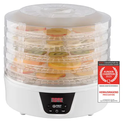 Produktbild von TZS First Austria Dörrgerät, Dörrautomat, mit 24h-Timer und Temperaturregler 35-70°C, 5 Etagen, BPA Frei, Obst-trockner Dörrapparat mit Zeitschaltuhr, weiß