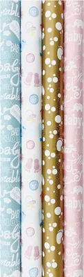 Produktbild von Benza Geschenkpapier zur Geburt Junge und Mädchen - 200 x 70 cm - 4 Rollen