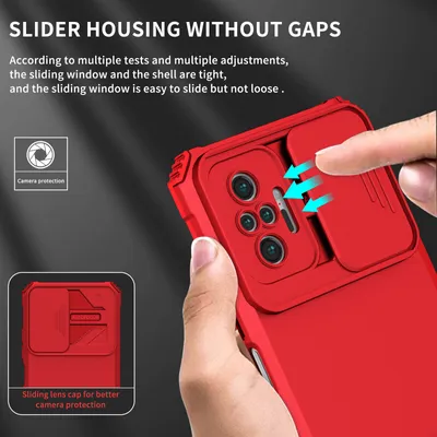 Produktbild von Redmi Note 10 Pro Hülle, Dual Layer Ständer Schutzhülle mit Schiebe Kamera Schutz für Xiaomi Redmi Note 10 Pro / 10 Pro Max Rot