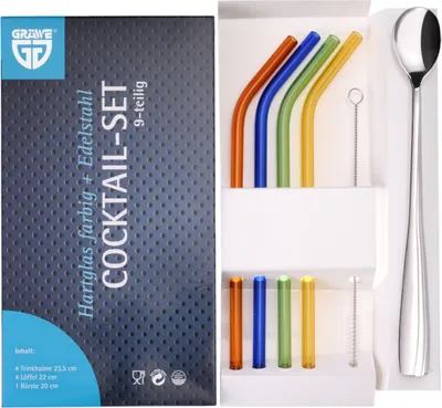 Produktbild von GRÄWE Trinkhalm-Set 9-tlg., Hartglas, bunt