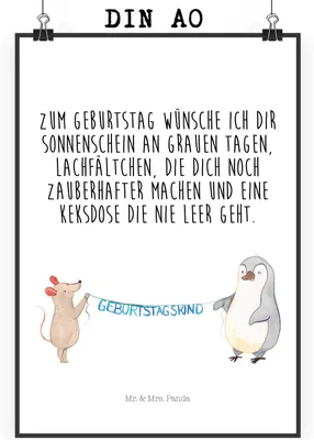 Produktbild von Mr. & Mrs. Panda Bild Maus Pinguin Geburtstag DIN A0 - Weiß - Geschenk, Happy Birthday, Geburtstage, Wanddekoration, Wandbild, Kunstdruck, drucke, wanddeko