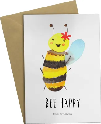 Produktbild von Mr. & Mrs. Panda Grußkarte Biene Happy - Weiß - Geschenk, einladungskarten, abiturkarte, osterkarte, weihnachtskarten, glückwunschkarten