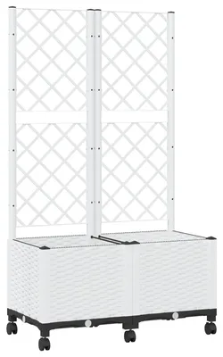 Image de vidaXL Jardinière avec treillis et roulettes, blanche, 80 x 40 x 146 cm, en polypropylène