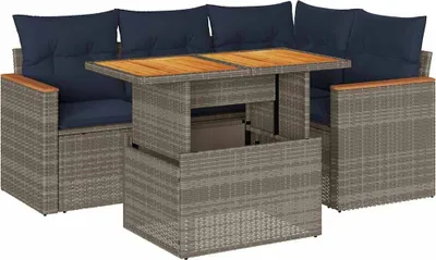Zdjęcie produktu dla vidaXL 5-częściowa sofa ogrodowa z poduszkami z szarego polirattanu