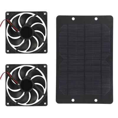 Obrázok produktu pre Solárne napájaný dvojitý ventilátor s 10W solárnym panelom - 12V/2A, prenosný pre kurník, skleník, obytný automobil a auto