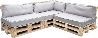 Obrázek produktu pro Blomster polštáře z palet Polštáře z palet s odnímatelným potahem Nábytek z palet Pohovka z palet Polštář z palet B02 světle šedý Sada 7 kusů: 120x80+ 60x40, 120x40